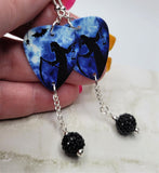 Grim Reaper Guitar Pick Earrings with Black Pave Bead Dangles