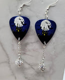 Haunted Castle in Front of a Full Moon Guitar Pick Earrings with White Pave Bead Dangles