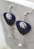 Haunted Castle in Front of a Full Moon Guitar Pick Earrings with White Pave Bead Dangles