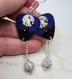 Haunted Castle in Front of a Full Moon Guitar Pick Earrings with White Pave Bead Dangles