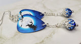 Witch on Broomstick with Cat Guitar Pick Earrings with Blue Ombre Pave Bead Dangles