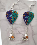 Halloween Themed Guitar Pick Earrings with Jack o' Lantern Charm and Swarovski Crystal Dangles
