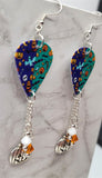 Halloween Themed Guitar Pick Earrings with Jack o' Lantern Charm and Swarovski Crystal Dangles