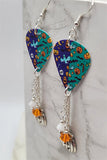 Halloween Themed Guitar Pick Earrings with Jack o' Lantern Charm and Swarovski Crystal Dangles
