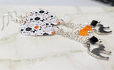 Halloween Guitar Pick Earrings with Cat Charms and Swarovski Crystal Dangles