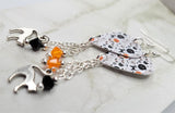 Halloween Guitar Pick Earrings with Cat Charms and Swarovski Crystal Dangles