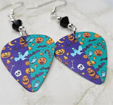 Halloween Themed Guitar Pick Earrings with Black Swarovski Crystals