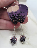 Spooky House Guitar Pick Earrings with Purple Ombre Pave Bead Dangles