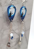 Witch on Broomstick with Cat Guitar Pick Earrings with Broomstick Charm and Swarovski Crystal Dangles