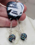 Happy Halloween Raven Guitar Pick Earrings with Gray AB Pave Bead Dangles