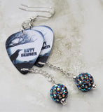 Happy Halloween Raven Guitar Pick Earrings with Gray AB Pave Bead Dangles