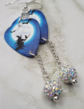 Witch on Broomstick with Cat Guitar Pick Earrings with White AB Pave Bead Dangles