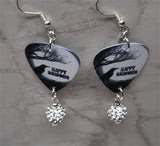 Happy Halloween Raven Guitar Pick Earrings with White Pave Bead Dangles