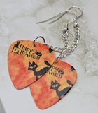 Dangling Happy Halloween Black Cat Guitar Pick Earrings