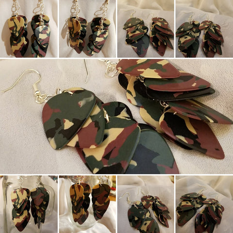 Cascading Camouflage Guitar Pick Earrings