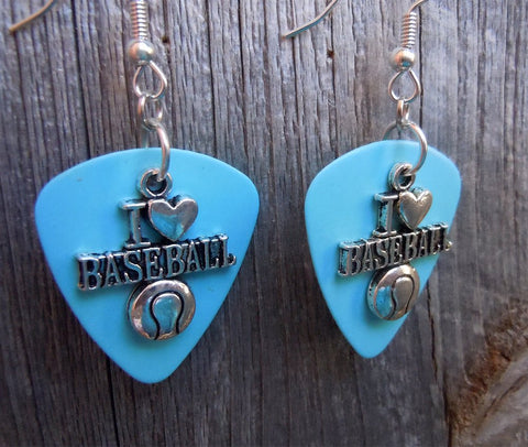 I Heart Baseball Charm Guitar Pick Earrings - Pick Your Color