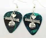 CLEARANCE I Heart Basketball Charm Guitar Pick Earrings - Pick Your Color