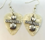 CLEARANCE I Heart Basketball Charm Guitar Pick Earrings - Pick Your Color