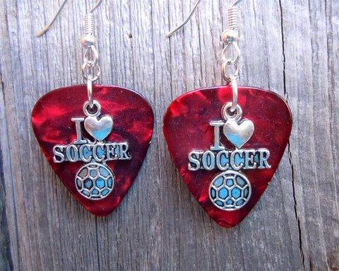 CLEARANCE I Heart Soccer Charm Guitar Pick Earrings - Pick Your Color