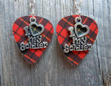 CLEARANCE I Heart My Soldier Charm Guitar Pick Earrings - Pick Your Color