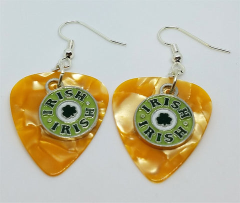 Irish Coin Shamrock Charm Guitar Pick Earrings - Pick Your Color
