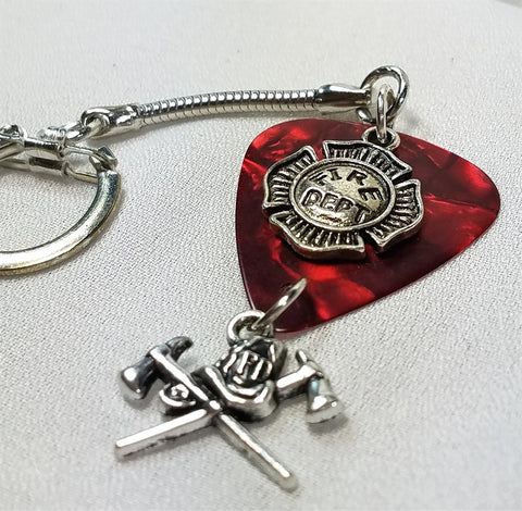 Firefighter Axes, Helmet and Shield Guitar Pick Keychain