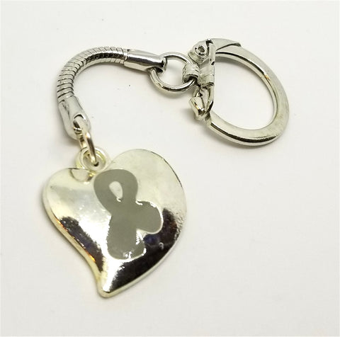 Gray Ribbon on a Silver Heart Charm Keychain