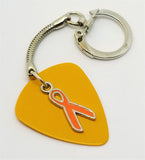 Orange Ribbon Charm on Orange Guitar Pick Keychain