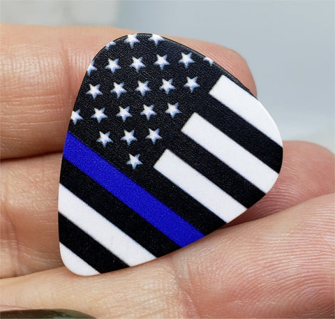 American Flag Police Blue Line Guitar Pick Pin or Tie Tack