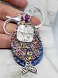 Dreaming of the Sea Mermaid Keychain with Leather, Faux Leather, and Silver Toned Metal Charms
