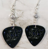 Horoscope Astrological Sign Leo Guitar Pick Earrings with Metallic Silver Swarovski Crystals