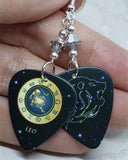 Horoscope Astrological Sign Leo Guitar Pick Earrings with Metallic Silver Swarovski Crystals