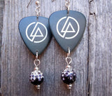 Linkin Park LP Emblem Guitar Pick Earrings with Ombre Pave Bead Dangles