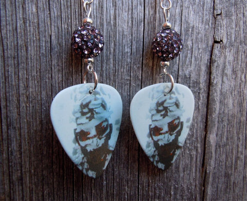 Linkin Park Living Things Guitar Pick Earrings with Gray Pave Beads