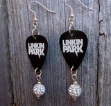 Linkin Park Guitar Pick Earrings with White Pave Bead Dangles