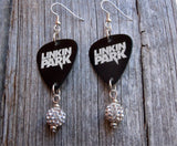 Linkin Park Guitar Pick Earrings with White Pave Bead Dangles