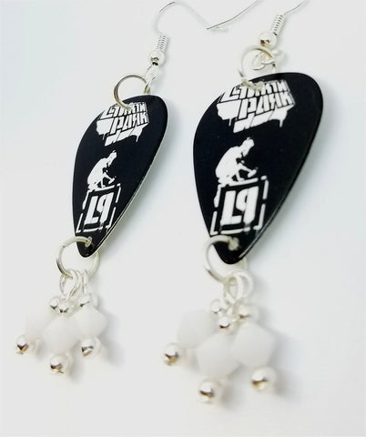 Linkin Park Meteora Guitar Pick Earrings with White Swarovski Crystal Dangles