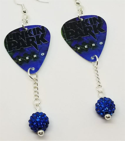 Linkin Park Xero Guitar Pick Earrings with Capri Blue Pave Bead Dangles