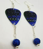 Linkin Park Xero Guitar Pick Earrings with Capri Blue Pave Bead Dangles