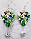 Linkin Park Reanimation Guitar Pick Earrings with White Pave Bead Dangles