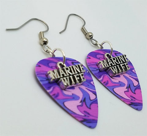 Marine Wife Charm Guitar Pick Earrings - Pick Your Color