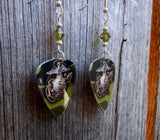 Marine Camo Guitar Pick Earrings with Green Swarovski Crystals