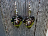 Marine Camo Guitar Pick Earrings with Green Swarovski Crystals