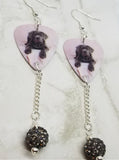 Neapolitan Mastiff Guitar Pick Earrings with Gray Pave Bead Dangles