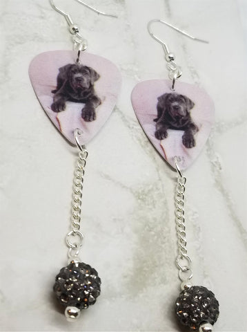 Neapolitan Mastiff Guitar Pick Earrings with Gray Pave Bead Dangles