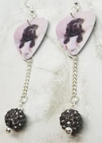 Neapolitan Mastiff Guitar Pick Earrings with Gray Pave Bead Dangles
