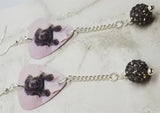 Neapolitan Mastiff Guitar Pick Earrings with Gray Pave Bead Dangles