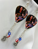 Dime Bag Darrell Pantera Guitar Pick Earrings with Swarovski Crystal and Charm Dangles