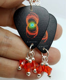 Pearl Jam Binaural Guitar Pick Earrings with Hyacinth Orange Swarovski Crystal Dangles