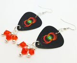 Pearl Jam Binaural Guitar Pick Earrings with Hyacinth Orange Swarovski Crystal Dangles